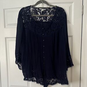 Zac & Rachel Navy Lace Top